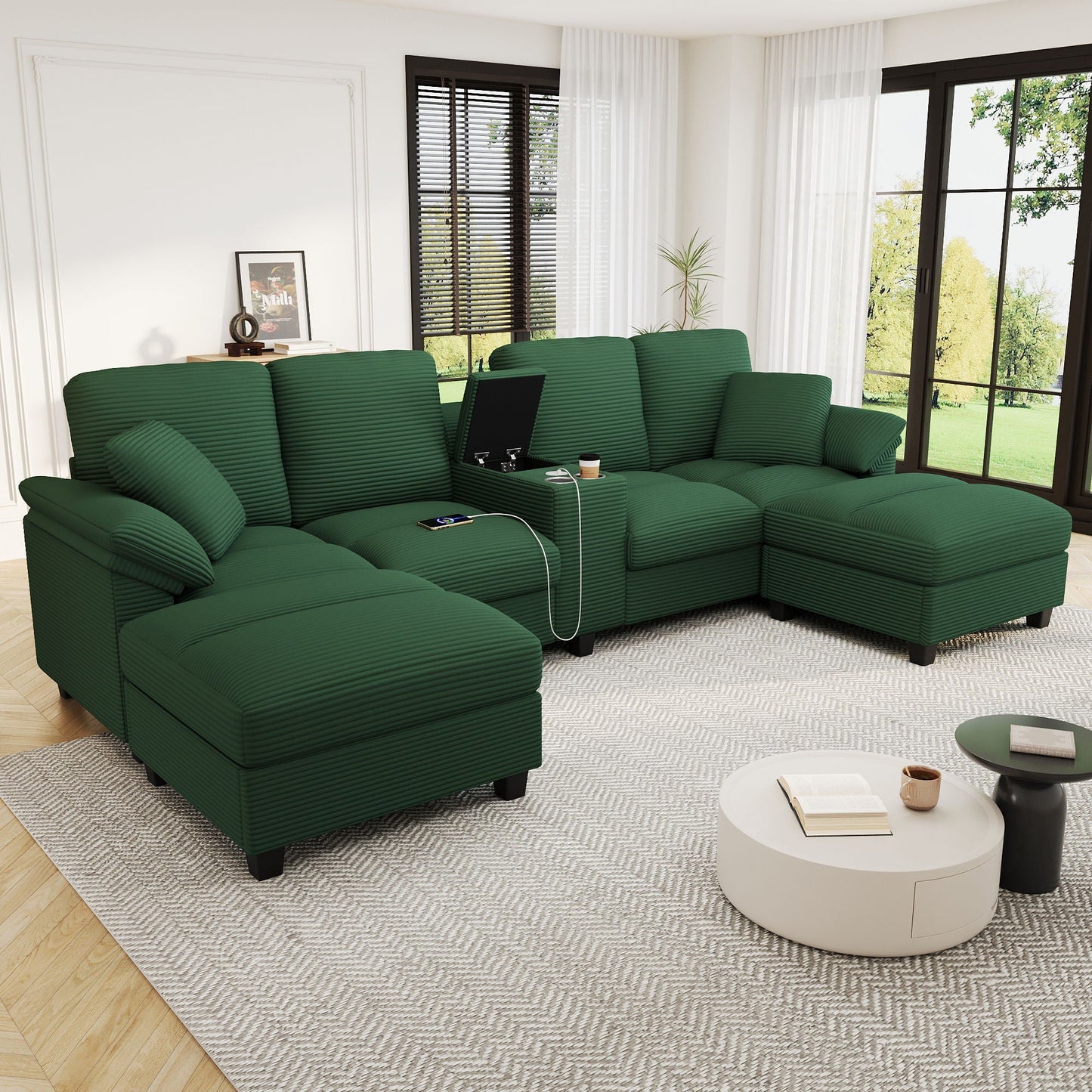 Modern U Shaped Sectional Sofa and Ottoman