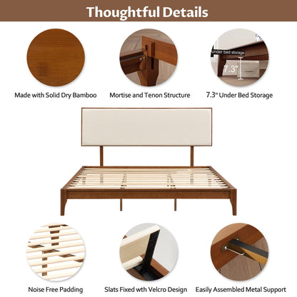 King size solid dry bamboo wood 12 inch platform bed with adjustable bamboo headboard brown on Tampa Home & Garden Store