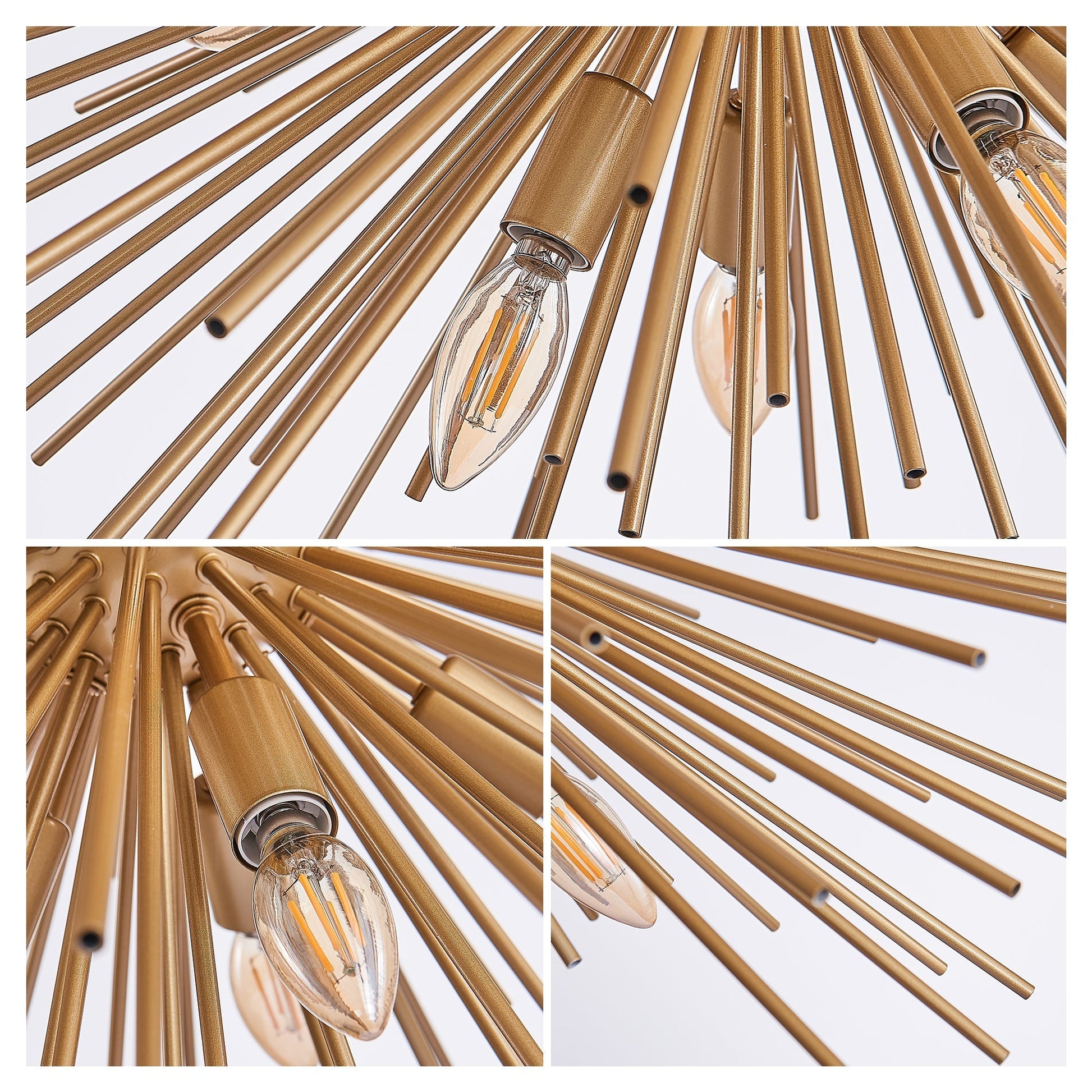29in midcentury modern 12-light starburst chandelier with gold metal rods and vintage filament bulbs on Tampa Home & Garden Store