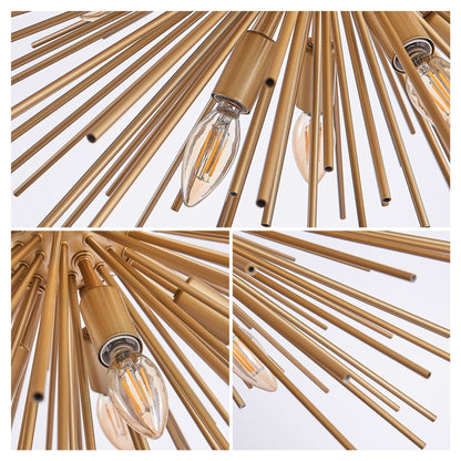 29in midcentury modern 12-light starburst chandelier with gold metal rods and vintage filament bulbs on Tampa Home & Garden Store