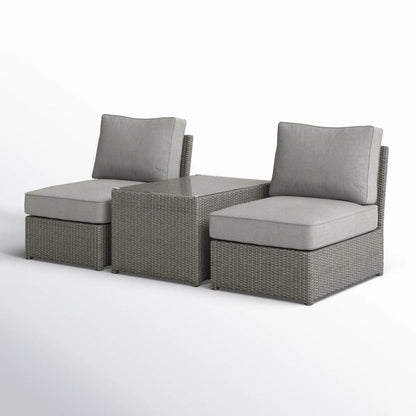 Modern Wicker Outdoor Seating Set 3-Piece by HouseOfZazla, gray cushions with glass-top table on Tampa Home & Garden Store