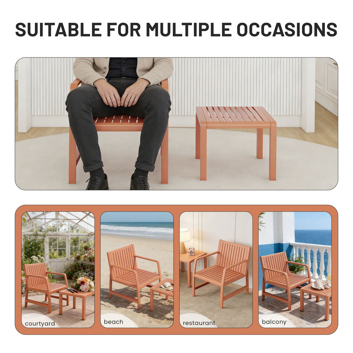 Orange waterproof two-piece outdoor patio set chair and matching side table HouseOfZazla on Tampa Home & Garden Store