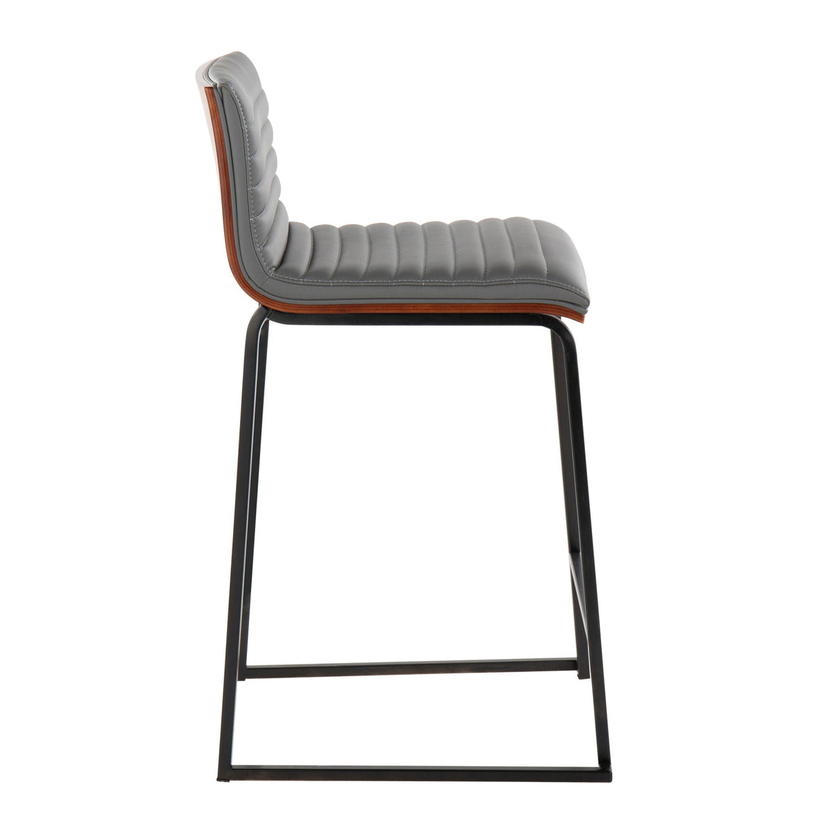 Contemporary counter stools with tufted gray upholstery, wood trim and metal legs on Tampa Home & Garden Store