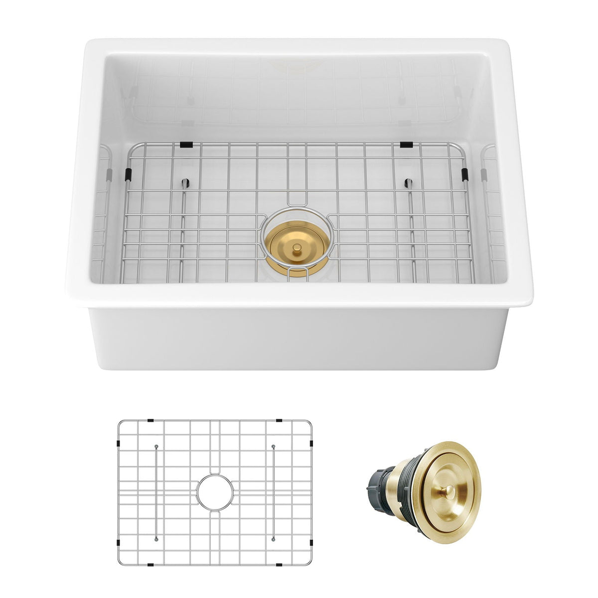 Rectangular deep single bowl undermount sink HouseOfZazla with stainless grid rack and drain on Tampa Home & Garden Store