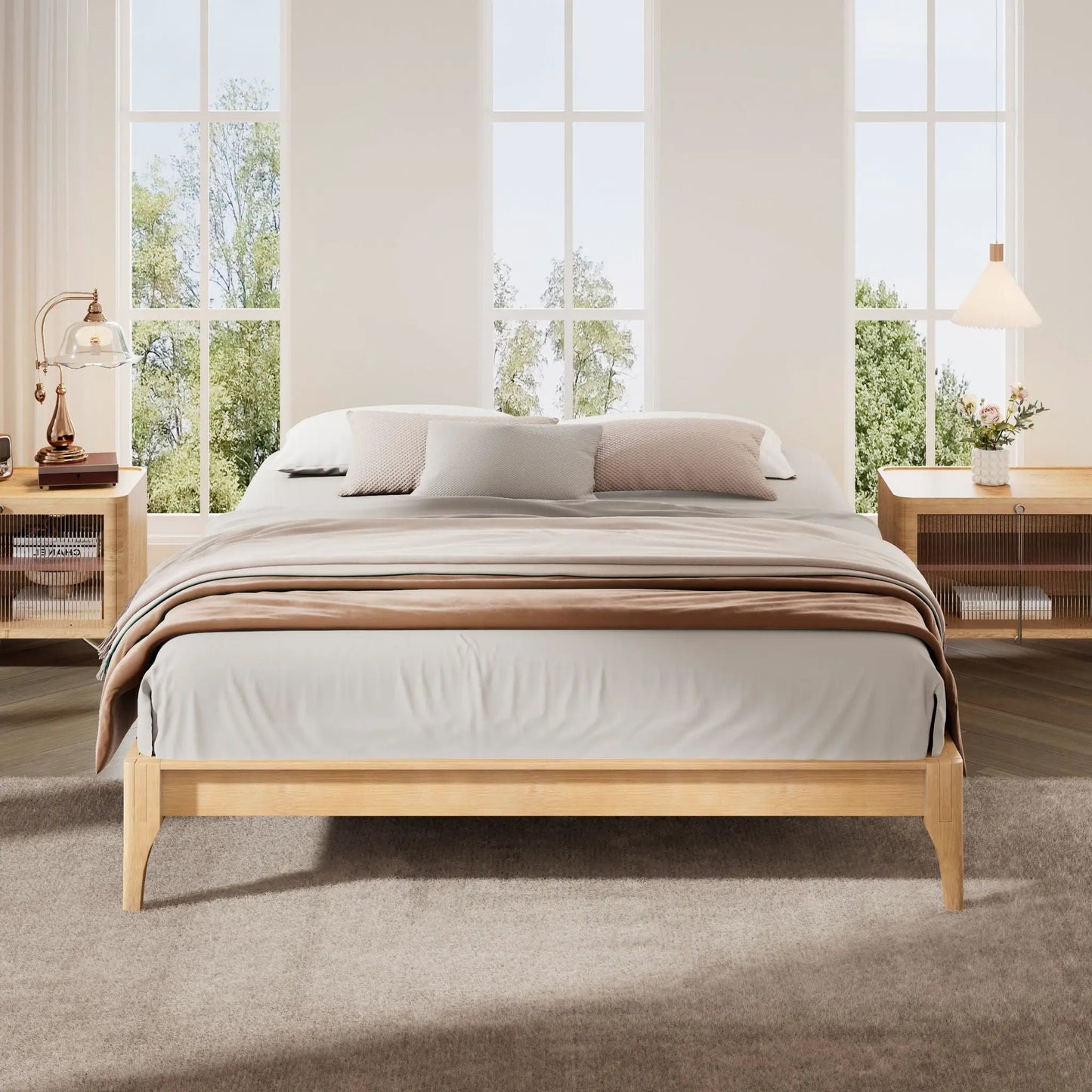 Solid Bamboo Platform Bed Frame with Slat Support