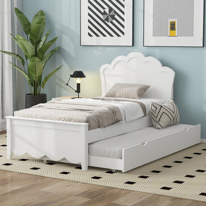White platform bed with headboard and built-in pull-out trundle, under-bed storage drawers on Tampa Home & Garden Store