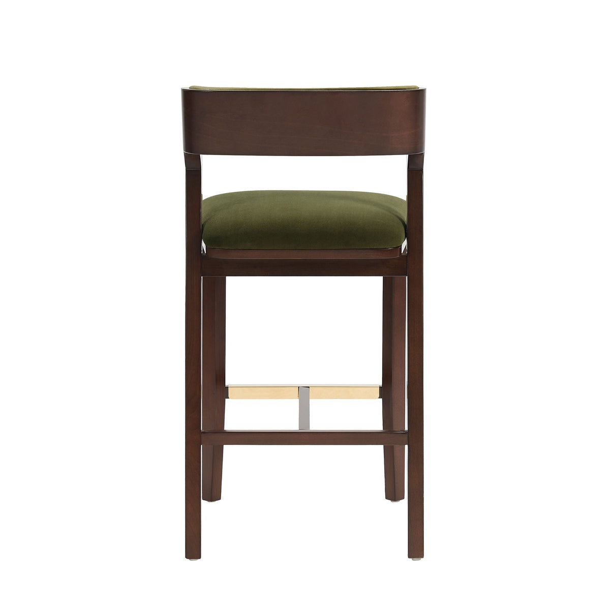 Bar Height Barstool with Backrest by HouseOfZazla, dark wood frame, olive-green cushion on Tampa Home & Garden Store