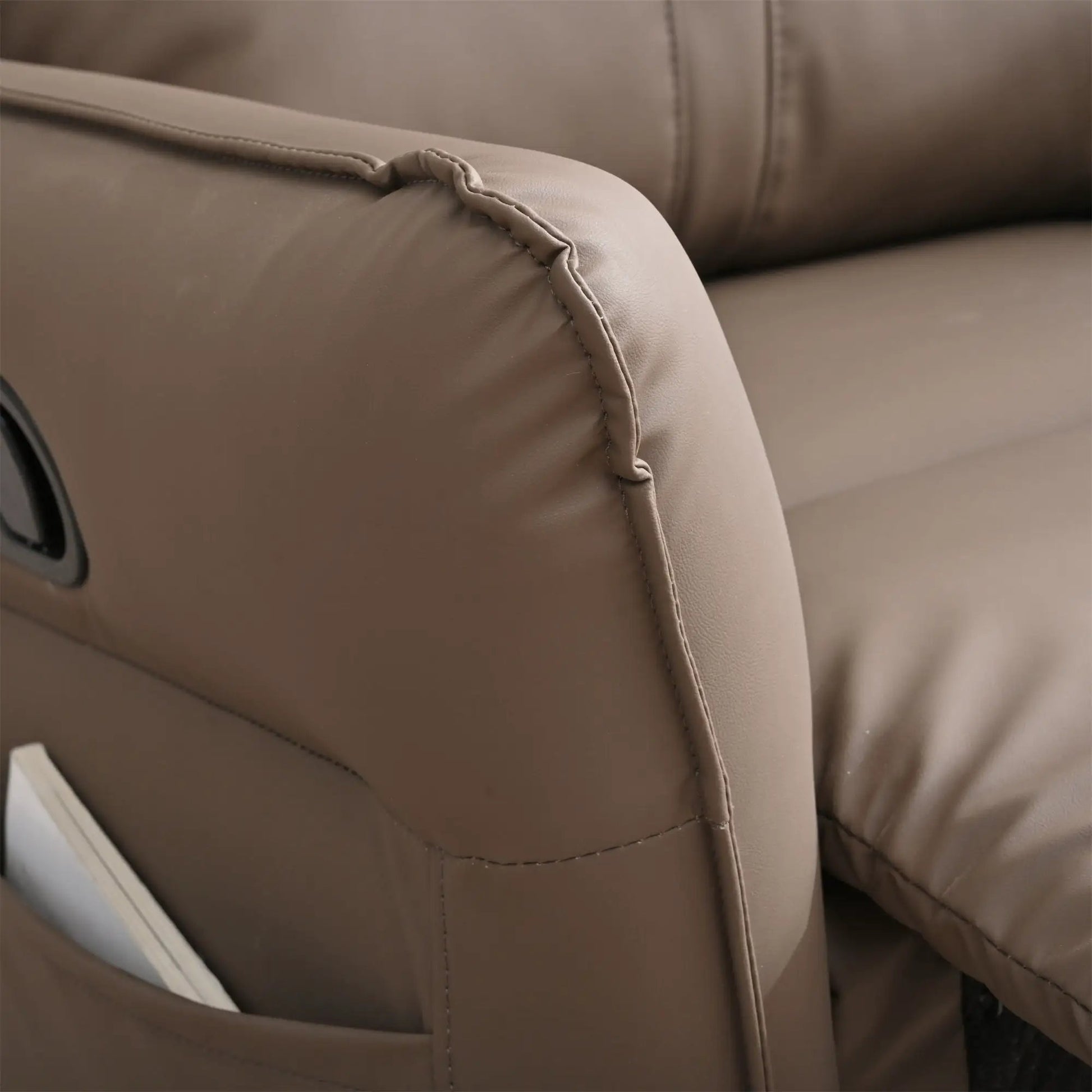 360° Modern Small Rocking Swivel Recliner Chair with Side Pocket tan leather upholstery on Tampa Home & Garden Store