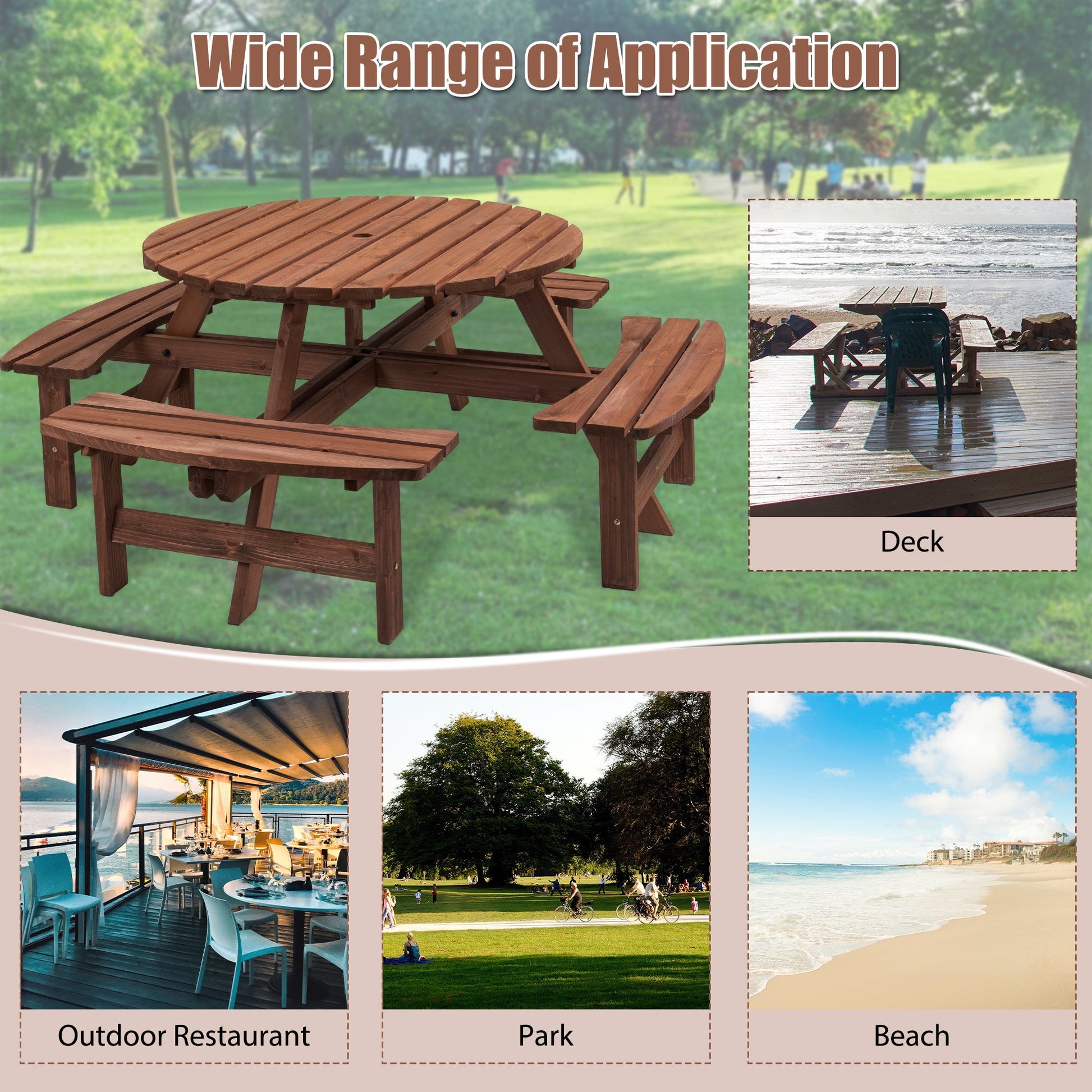 8 Person Wooden Picnic Table Outdoor Dining Set with Seats in brown stain by HouseOfZazla on Tampa Home & Garden Store
