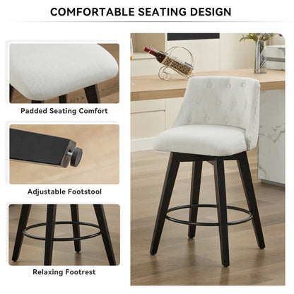 Swivel Bar Stools With Button Tufted Back 2 Pack