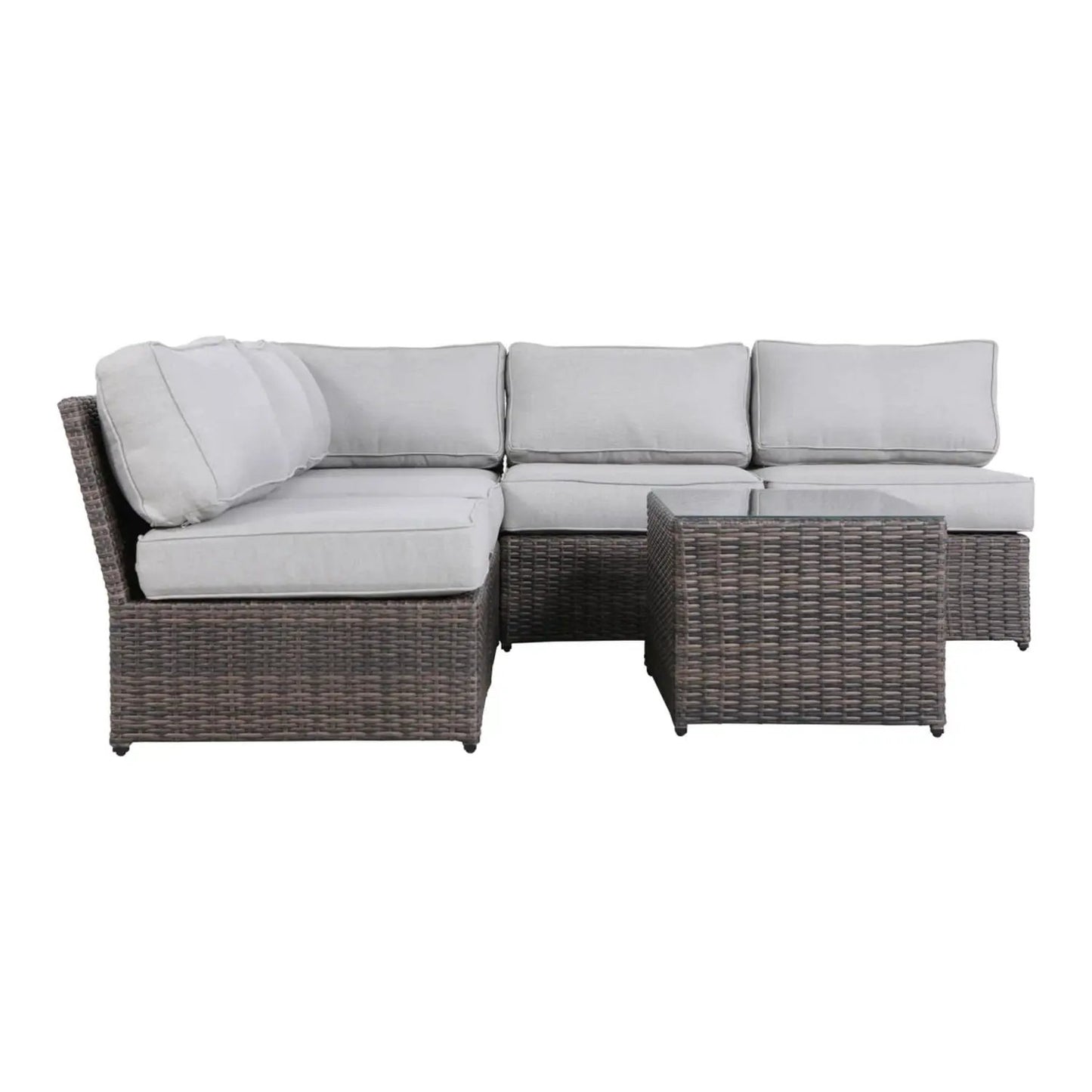 Comfortable Modern Patio Rattan Sectional Set with light gray cushions in dark brown wicker on Tampa Home & Garden Store