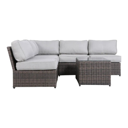 Comfortable Modern Patio Rattan Sectional Set with light gray cushions in dark brown wicker on Tampa Home & Garden Store