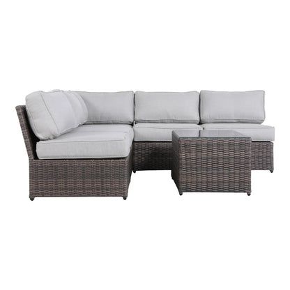Patio Rattan sectional set with cushions, 2-piece brown wicker includes coffee table on Tampa Home & Garden Store