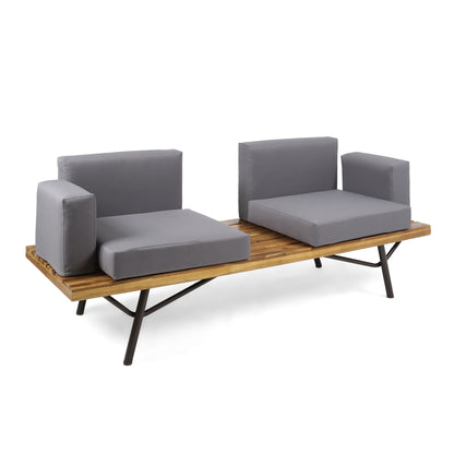 Dark Gray Patio Sofa With Iron Legs and Cushions