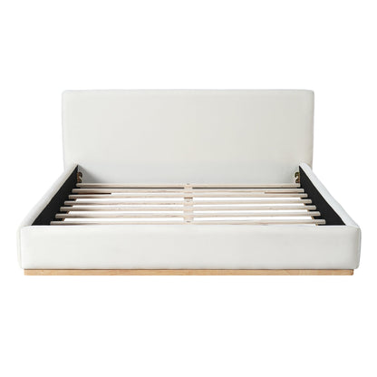 Elegant Upholstered Bed with Solid Wood Frame Queen, white fabric, HouseOfZazla on Tampa Home & Garden Store