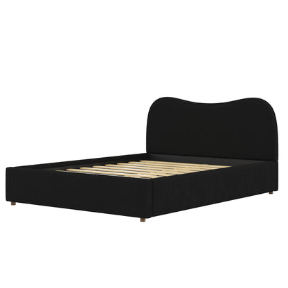 Queen Size Upholstered Platform Bed with Wooden Slats in black fabric on Tampa Home & Garden Store