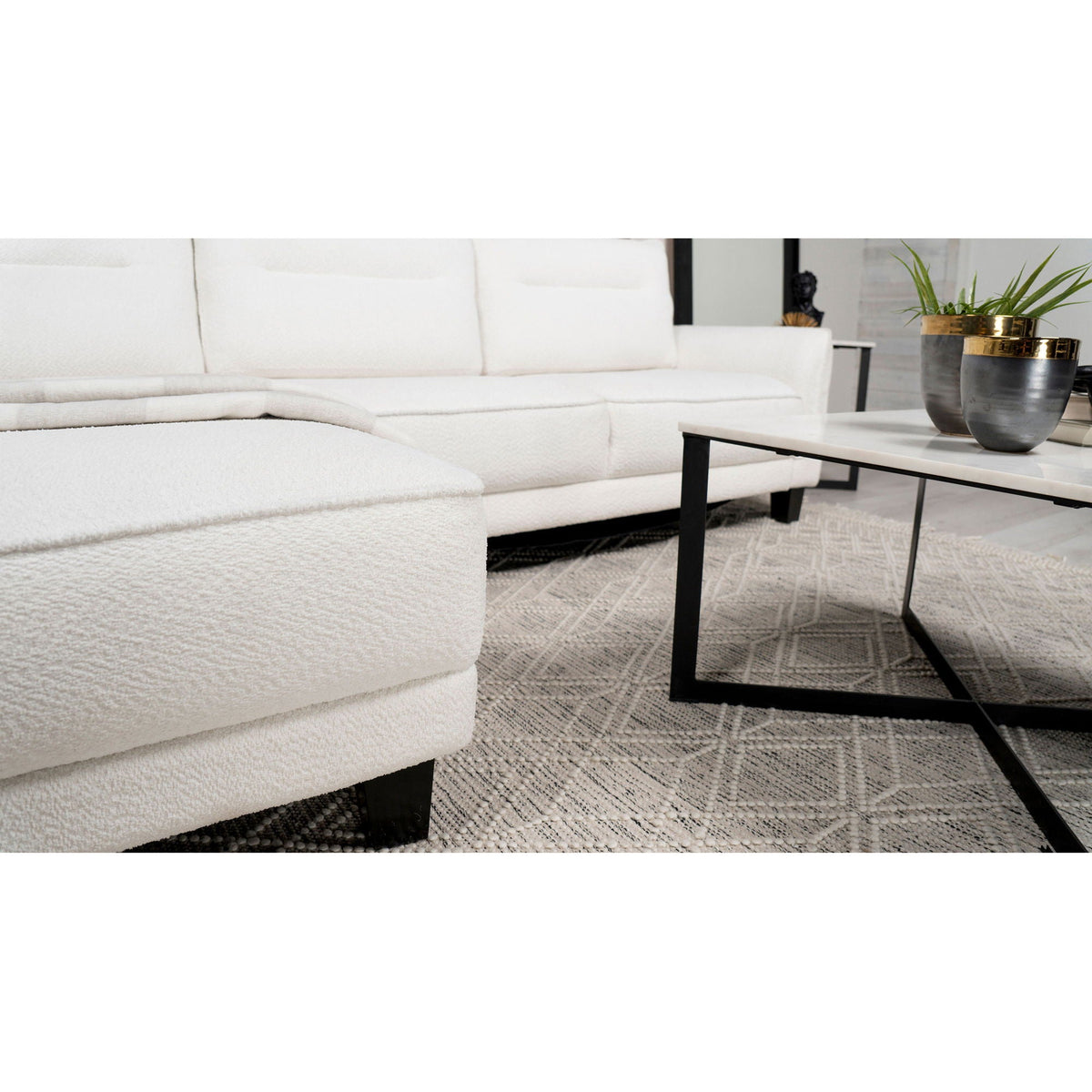 Granholm white upholstered curved-arm sectional sofa by HouseOfZazla with black metal legs on Tampa Home & Garden Store