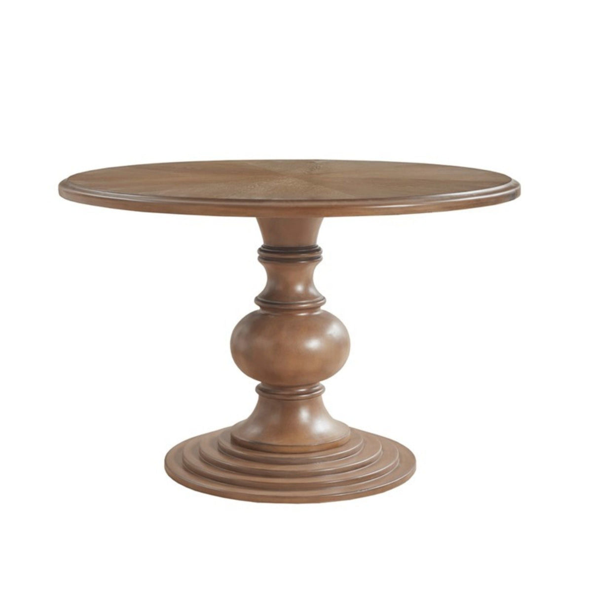 Walnut round pedestal dining table with diamond veneer top by HouseOfZazla on Tampa Home & Garden Store