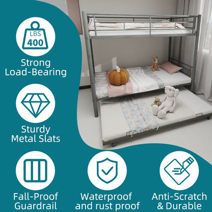Bunk Bed for Kids by HouseOfZazla, metal twin bunk bed with ladders and guardrails, kid's room on Tampa Home & Garden Store