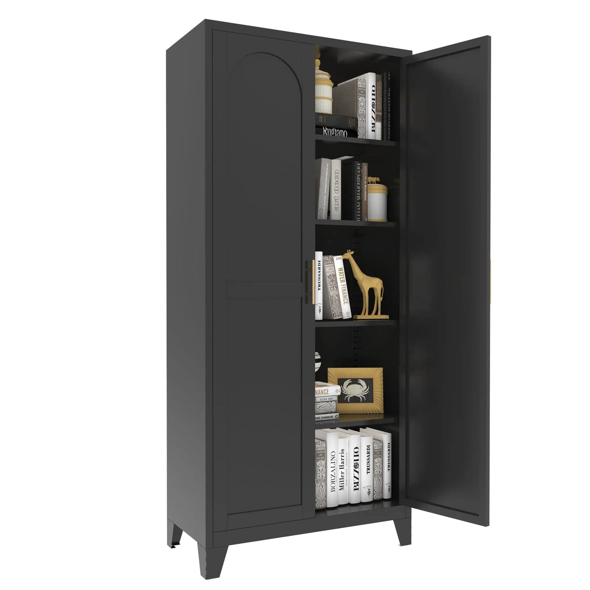 Shapely Doors Cabinet metal cabinet with doors and adjustable shelves open with books decor on Tampa Home & Garden Store
