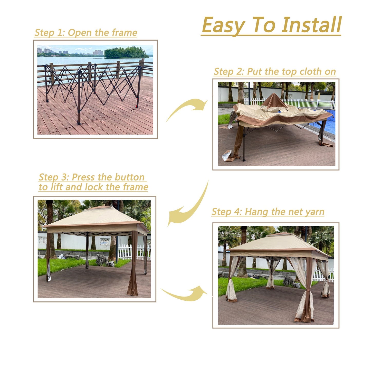 Outdoor Steel Gazebo With Mesh Nets and Canopy