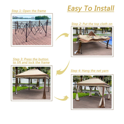 Outdoor Steel Gazebo With Mesh Nets and Canopy