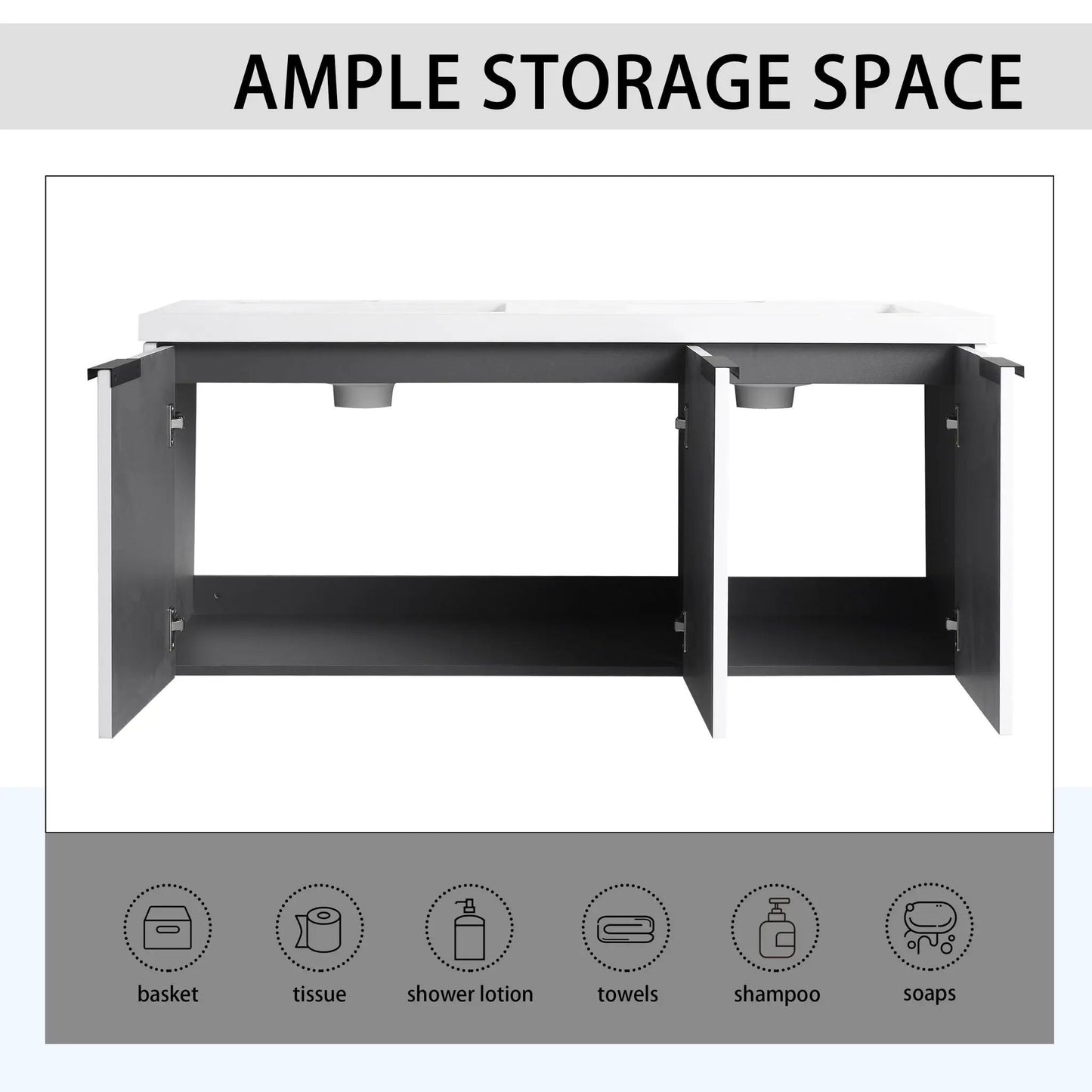 Modern Wall Mounted Vanity With Resin Double Sink