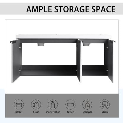 Modern Wall Mounted Vanity With Resin Double Sink