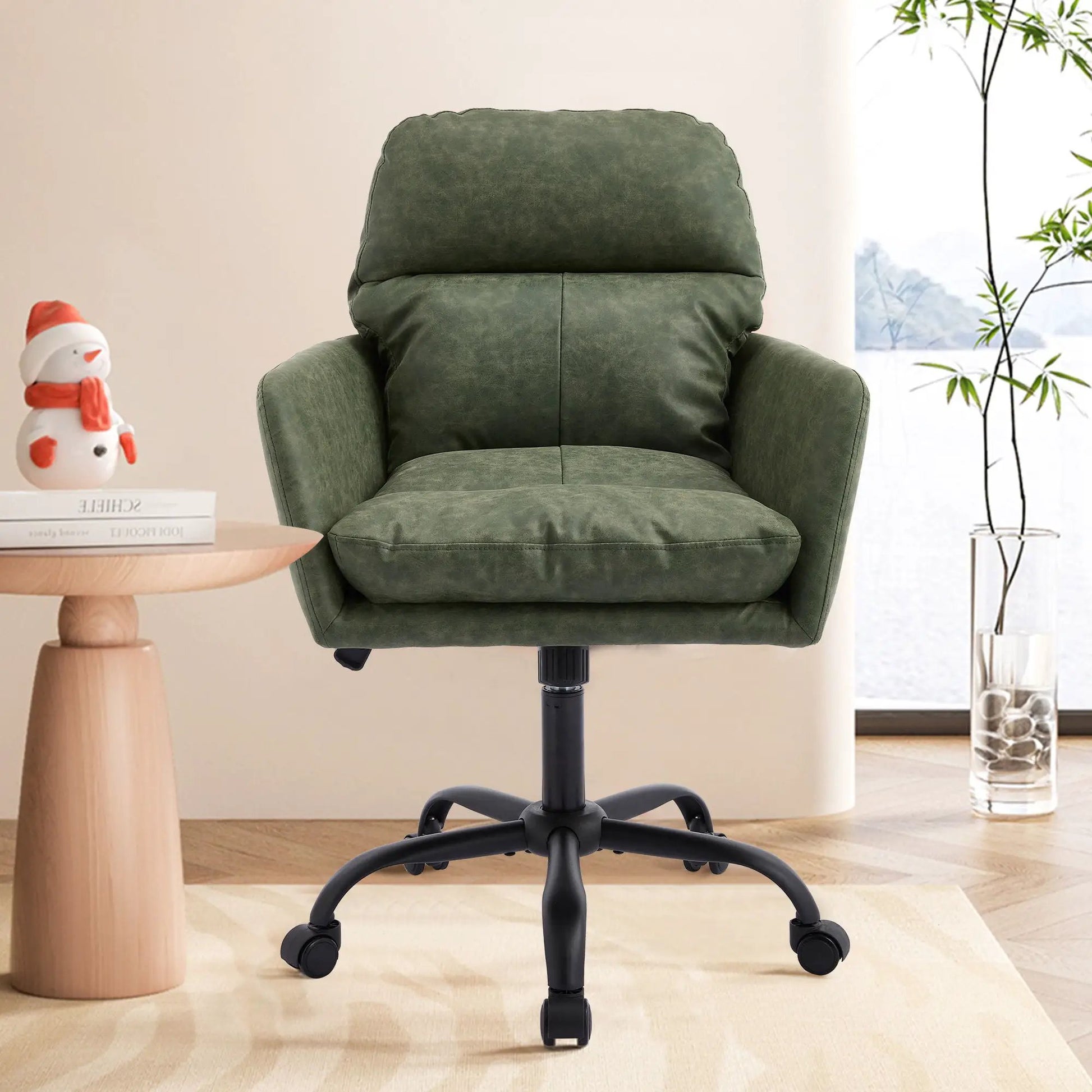 Green upholstered office chair with adjustable height, ergonomic swivel design, 5-star base on Tampa Home & Garden Store