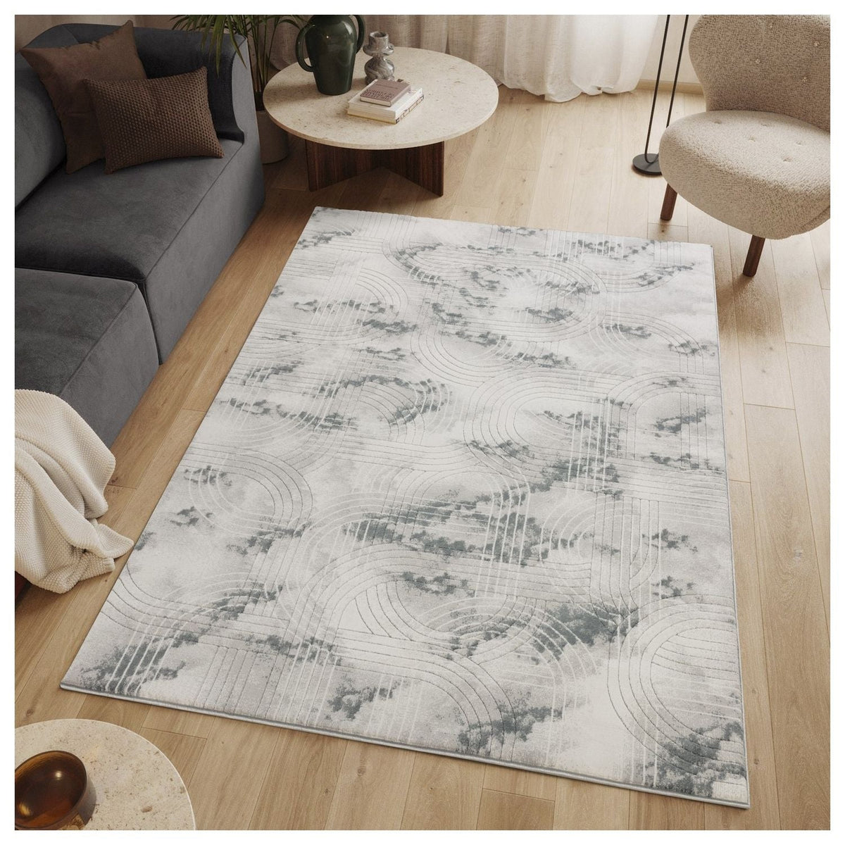 Area Rug Ultra Soft Geometric Rug in Ivory and Gray by HouseOfZazla with arc pattern on Tampa Home & Garden Store