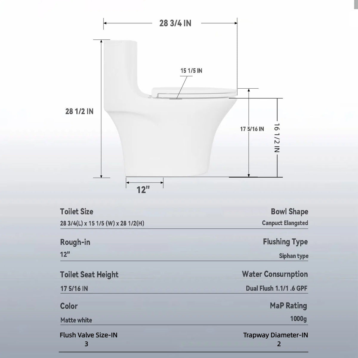 Elegant One Piece Toilet by HouseOfZazla Tornado Dual Flush, matte white, 12 in rough-in on Tampa Home & Garden Store