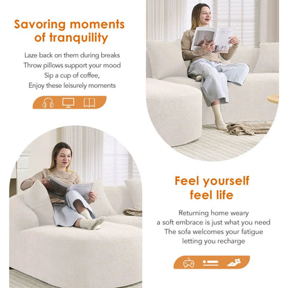 Combined Sofa With 4 Pillows stationary sectional Unique Piece Furniture woman reading on sofa on Tampa Home & Garden Store