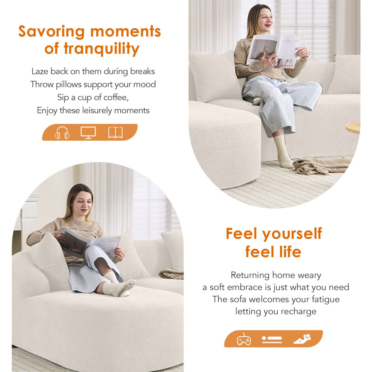 Comfortable L Shaped Sofa and Four Pillows