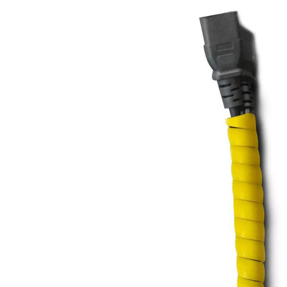 Anti-cat and dog bite cord protector with bright yellow spiral wrap and gray plug on Tampa Home & Garden Store