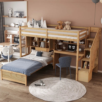 Loft Bed With Built In Desk and Staircase