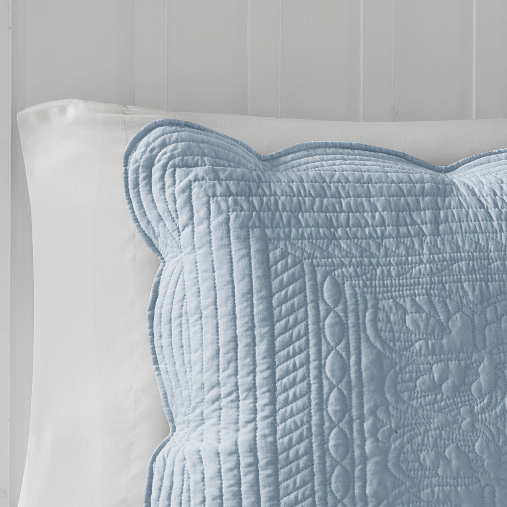 3-piece reversible scalloped-edge quilt set, blue, by HouseOfZazla, King/Cal King on Tampa Home & Garden Store