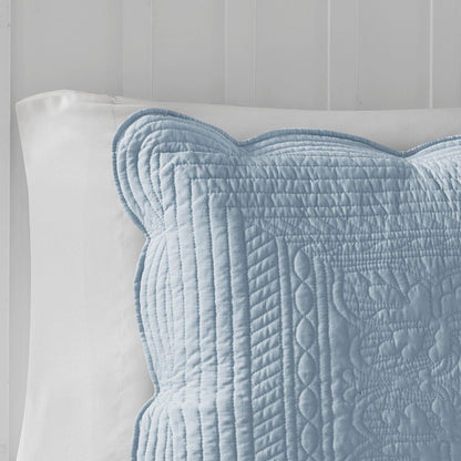 3-piece reversible scalloped-edge quilt set, blue, by HouseOfZazla, King/Cal King on Tampa Home & Garden Store
