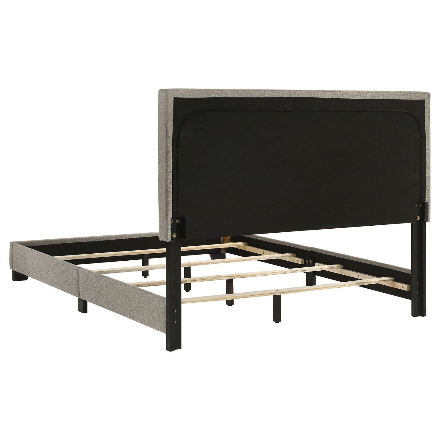 Efram Panel Bed grey fabric upholstered headboard with black panel by HouseOfZazla on Tampa Home & Garden Store