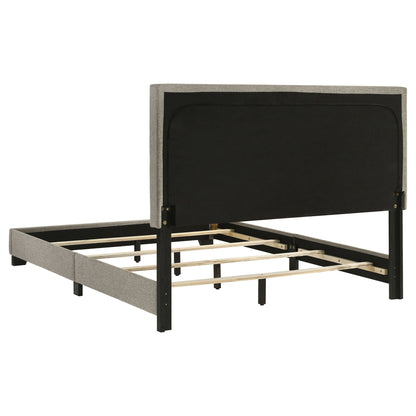 Efram Panel Bed grey fabric upholstered headboard with black panel by HouseOfZazla on Tampa Home & Garden Store