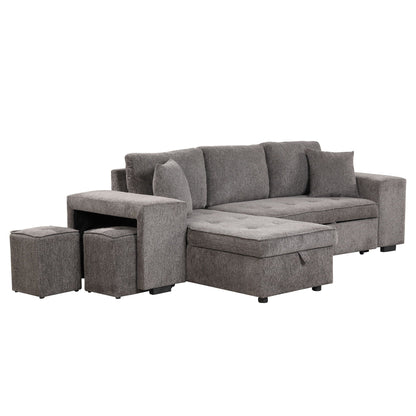Modern L-shaped 3-seat reversible sectional with storage chaise and 2 ottomans HouseOfZazla on Tampa Home & Garden Store
