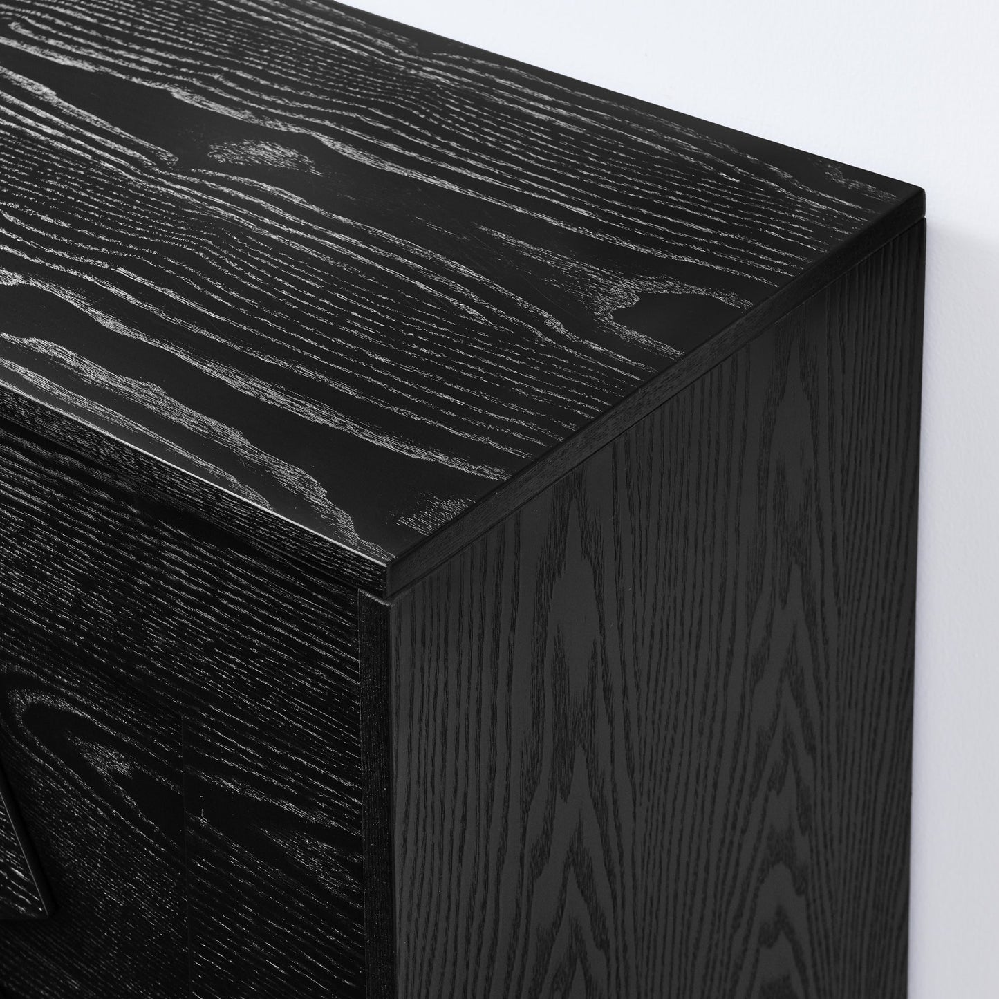 60in mid century modern black woodgrain sideboard with storage by HouseOfZazla corner view on Tampa Home & Garden Store
