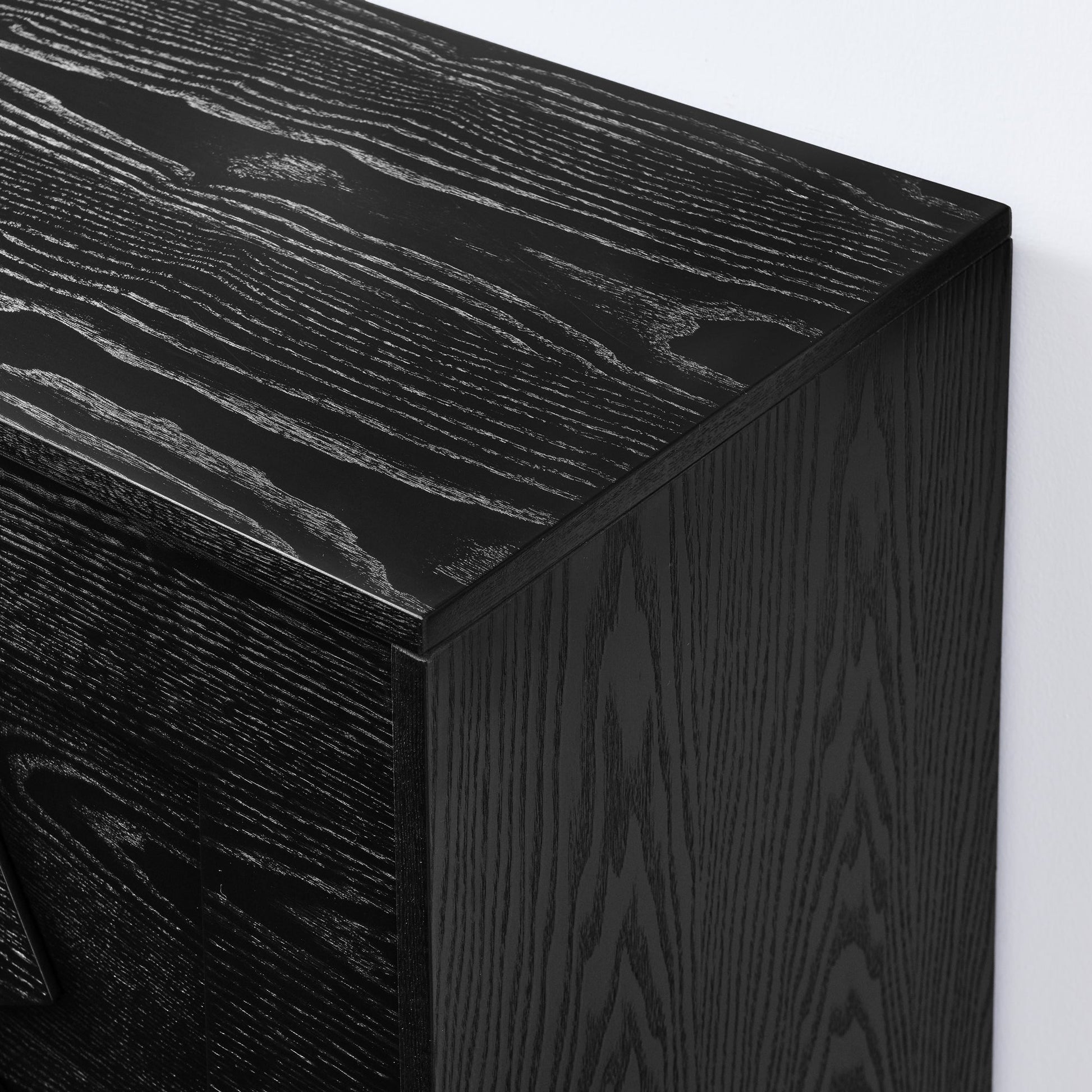 60in mid century modern black woodgrain sideboard with storage by HouseOfZazla corner view on Tampa Home & Garden Store