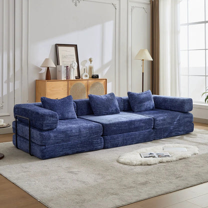 Convertible blue velvet floor sofa bed boneless modular futon sofa in living room on Tampa Home & Garden Store