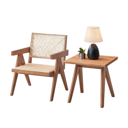 2-piece armchair and end table set natural wood with cane-back seating HouseOfZazla on Tampa Home & Garden Store