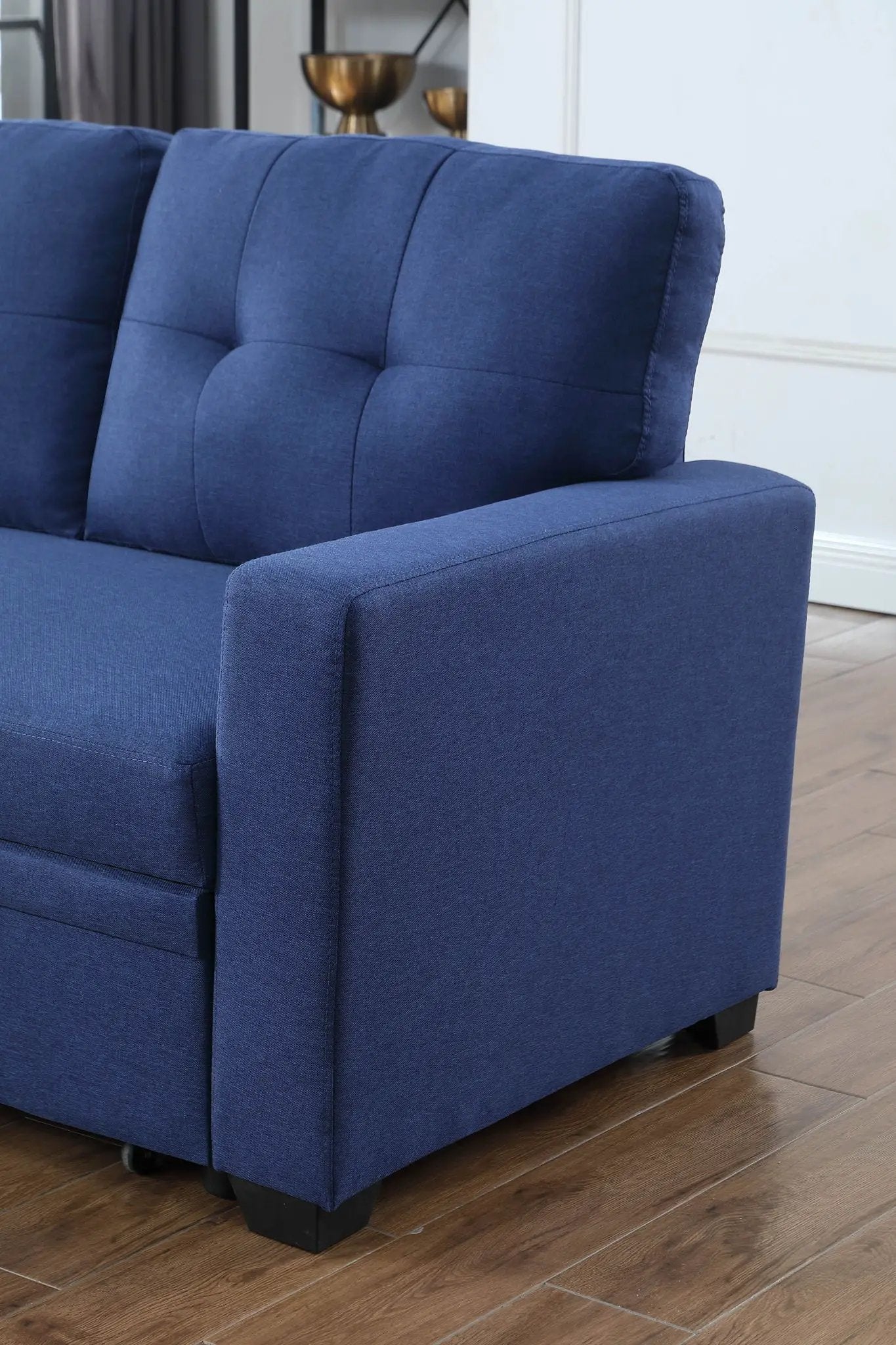 Upholstered pull-out sectional sofa with chaise in blue fabric, cushions Unique Piece on Tampa Home & Garden Store