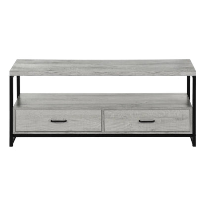 TV stand by Unique Piece Furniture in gray woodgrain with black metal frame, two drawers on Tampa Home & Garden Store