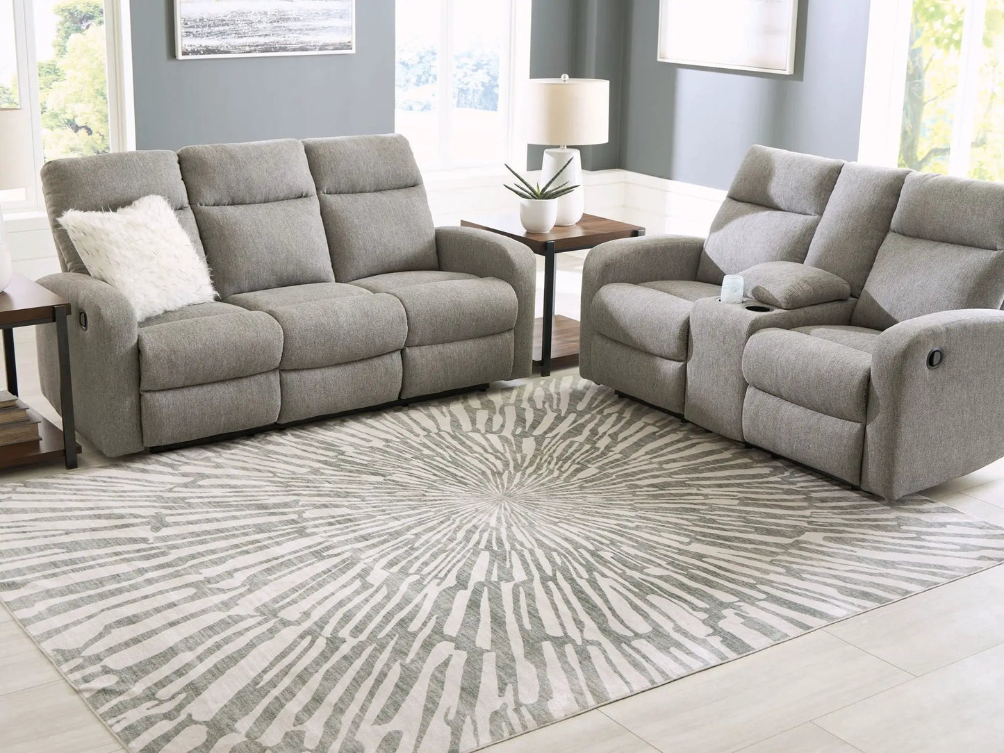 Verland washable rug gray and white sunburst pattern Unique Piece Furniture on Tampa Home & Garden Store