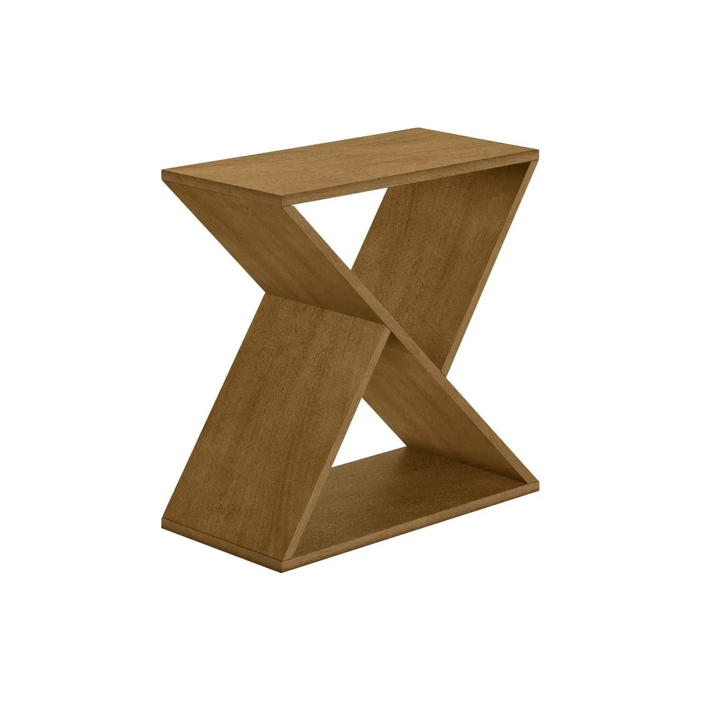 Accent Side Table by Unique Piece Furniture in warm oak wood with crisscross X-frame design on Tampa Home & Garden Store