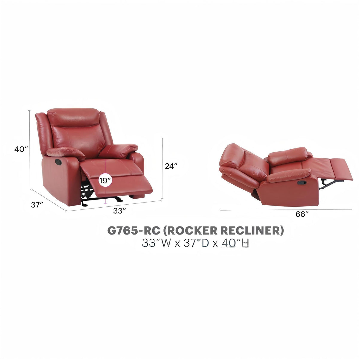 Dark Brown Manual Rocker Recliner and Padded Arms