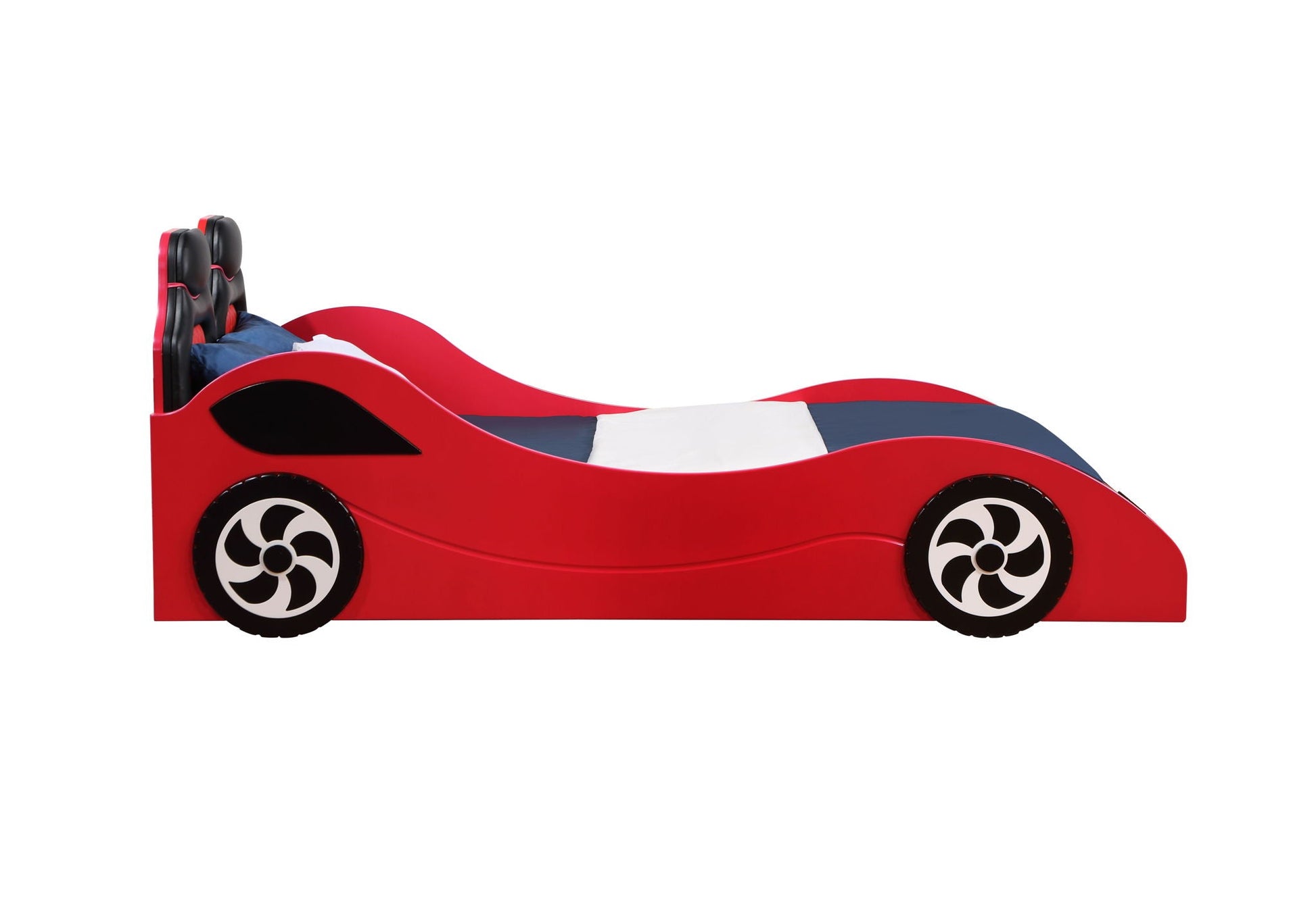 Colen Twin Car Bed With LED red car bed by HouseOfZazla with black headboard and wheels on Tampa Home & Garden Store